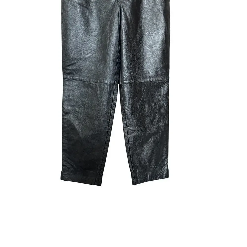Vintage Escada Magaretha Ley Black Leather Pants Womens Size 34 (4) EUC